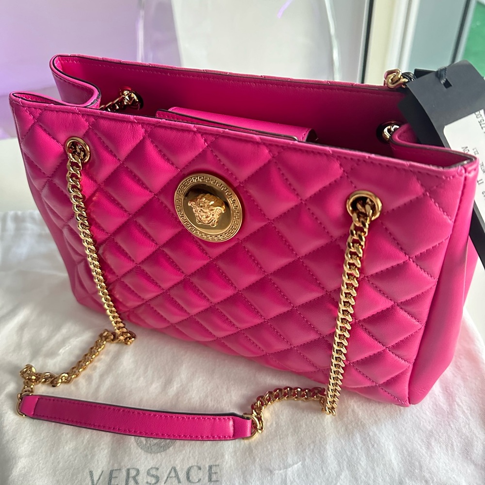 versace pink handbag brand new 100 porcent authentic with tags and cards